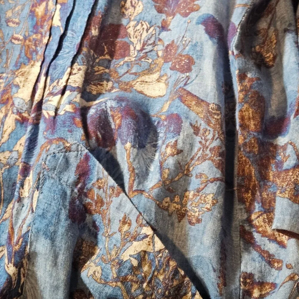 EUC Peruvian Connection Women Linen Trapani Tunic L Blue Floral Boho Artisan - Picture 14 of 14